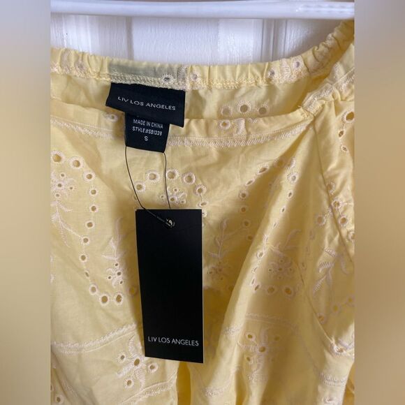 Yellow Eyelet Off-Shoulder Top - Picture 2 of 9